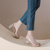 Elegantes y frescos tacones de cristal con plataforma impermeable para mujer